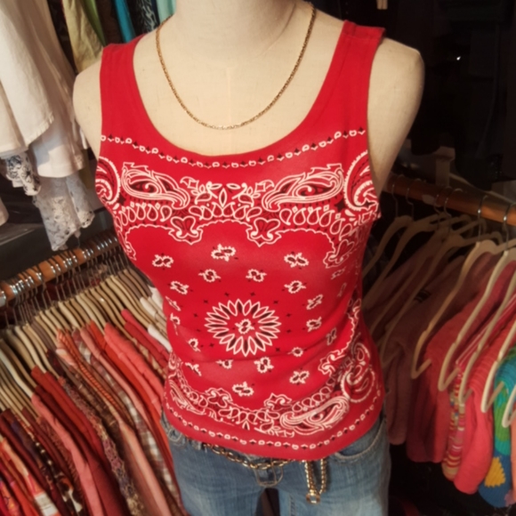ENERGIE ♡ Sweet Cute 'n Sexy Flawless Vintage Red|Black|White Bandana Tank S/M - Picture 2 of 6